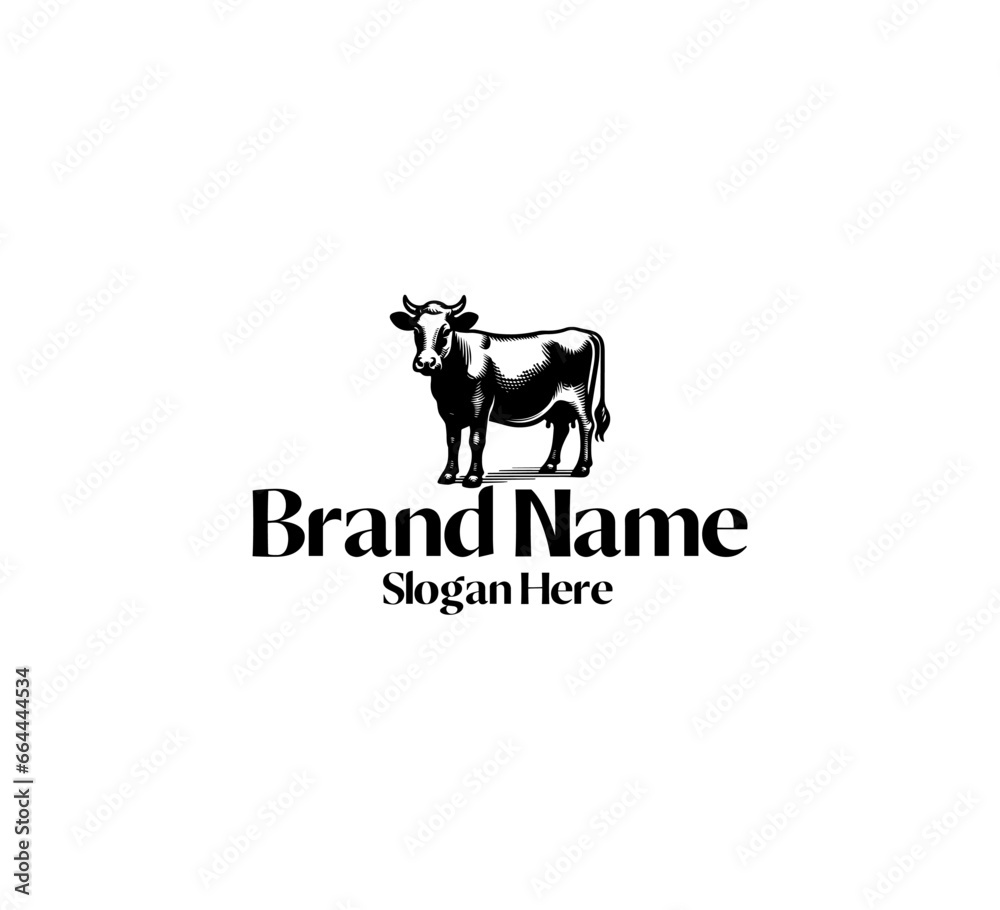 Cow vintage logo black and white vector template