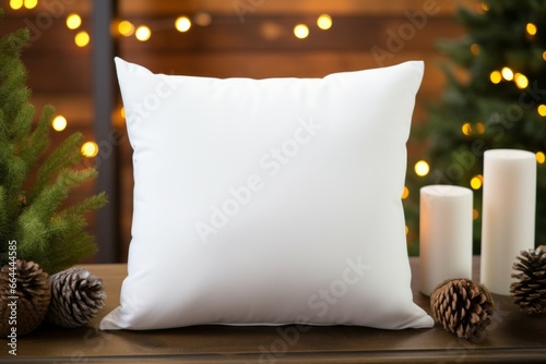 square christmas pillow mockup with candle