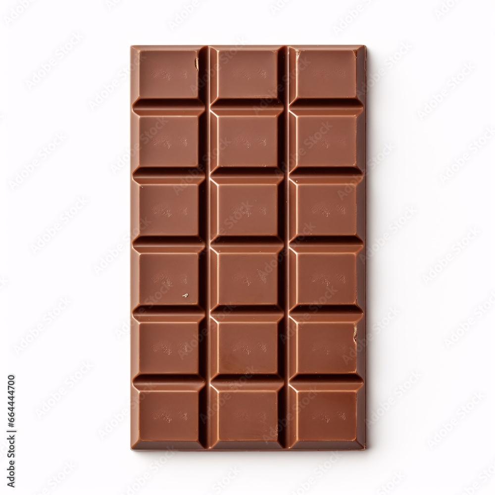 Fototapeta premium Milk chocolate bar isolated on white background from top view