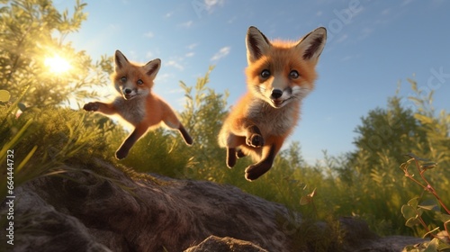 Jumping over a sibling is a juvenile quick fox. © jannat