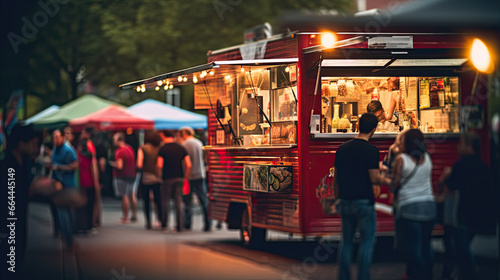 food truck in city festival , selective focus