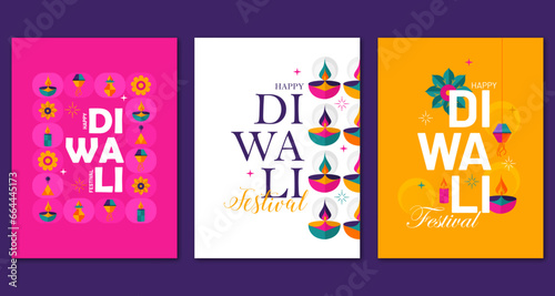Happy Diwali. Indian Festival of Lights. Flat minimalistic creative background, poster and card design.