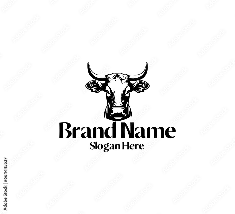Cow vintage logo black and white vector template