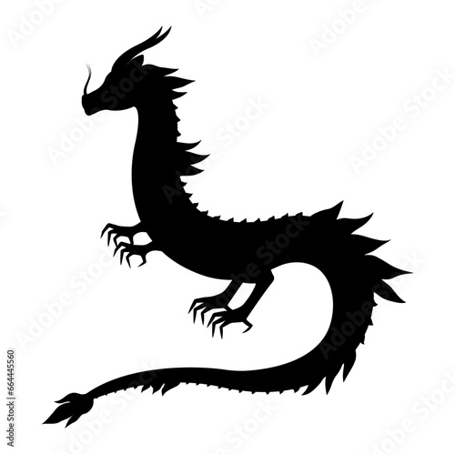 Dragon silhouette. Chinese zodiac sign. Symbol of the year. Vector illustration isolated on a white background.