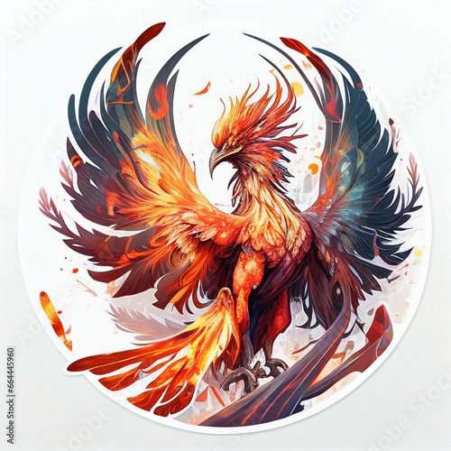Fire phoenix on white background. AI Generated