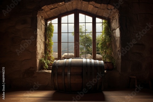 Barrel in an ancient castle beside the window. © MSTASMA