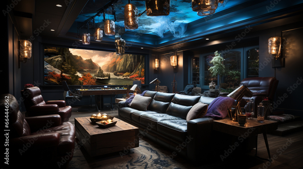 Contemporary home theater with a popcorn machine Contemporary home theater with a popcorn machine