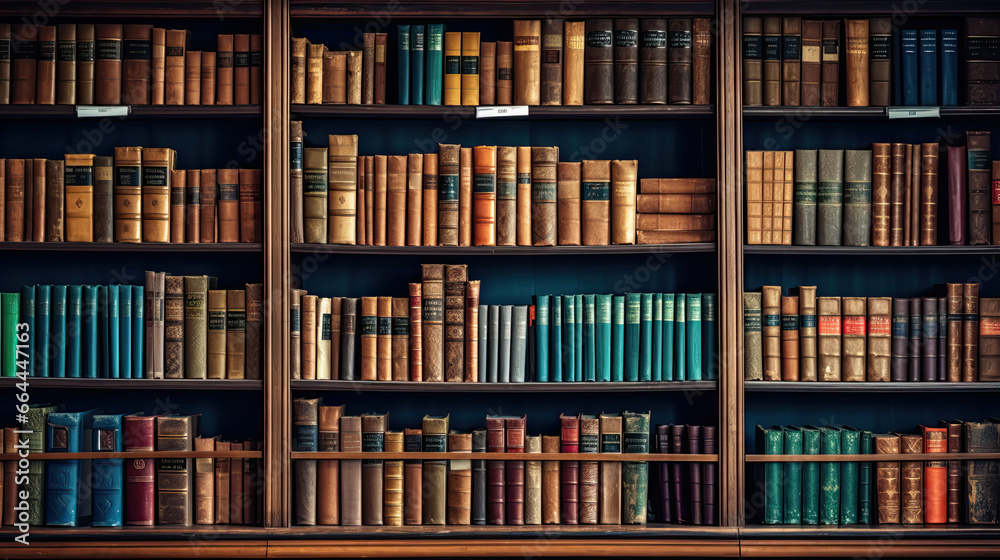 many books on a shelf in a library many books on a shelf in a library