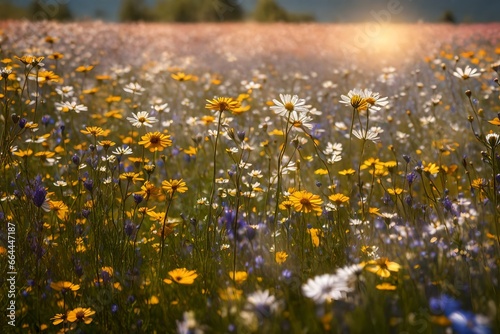 A field of wildflowers in bloom on a sunny day