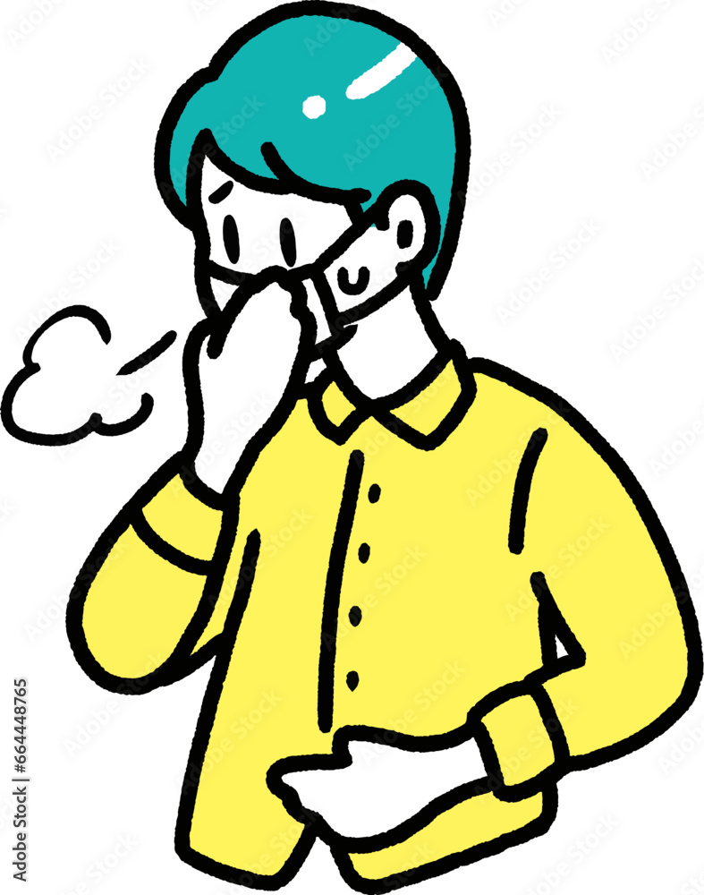 体調不良で咳をするマスクをつけた男性 体調不良で咳をするマスクをつけた男性