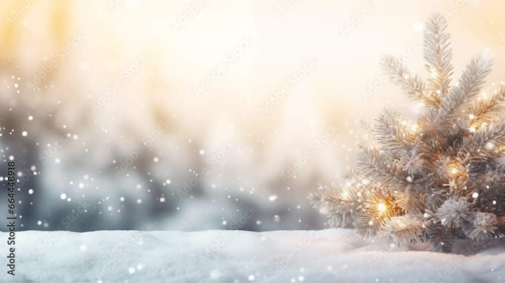 Christmas background with tree and snow with blurred background Christmas background with tree and snow with blurred background
