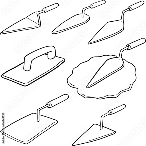 set of trowel. illustration, line vector set