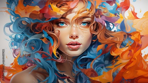 portrait of a woman with a colorful hair 3D illustration