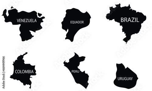 south american countries map silhouettes
