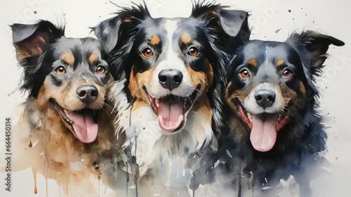 group of dogs painting illustration