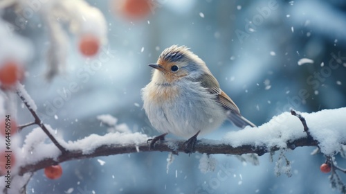 Snow, winter, and a sweet little bird. White winter and a natural setting