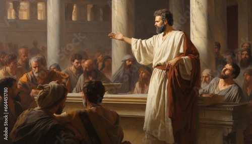 Apostle Paul preaching people in church photo