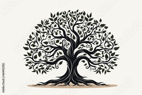 Silhouette of a tree. The Olive tree silhouette icon is isolated on white background.  Silhouette tree photo and vector.