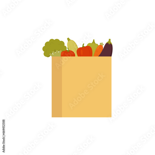 Paper bag with fresh organic vegetables. Vector illustration. 