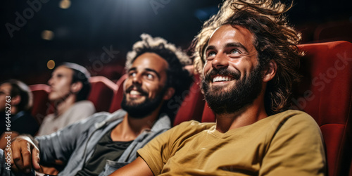 Gay Moviegoers Indulging in Popcorn at Theatre