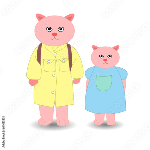 Cartoon vector, cat family contain with cat father and daughter.