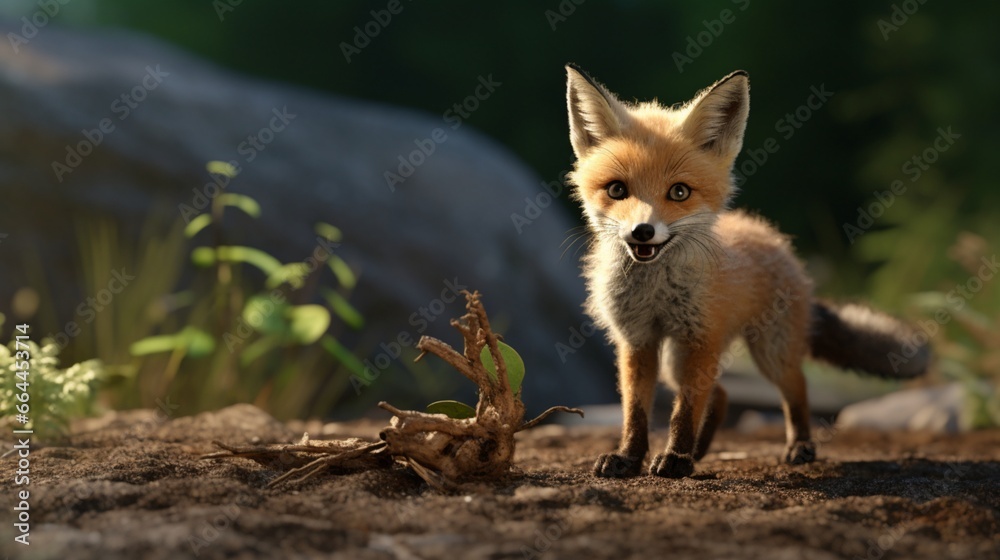 A juvenile fast fox holding a grasshopper