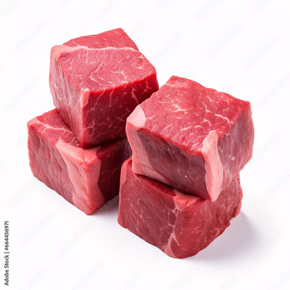 fresh raw beef cubes on white background
fresh raw beef cubes on white background