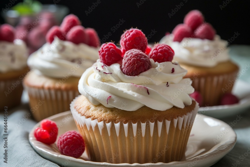 Delicious cupcakes topped with creamy whipped cream. Generative AI