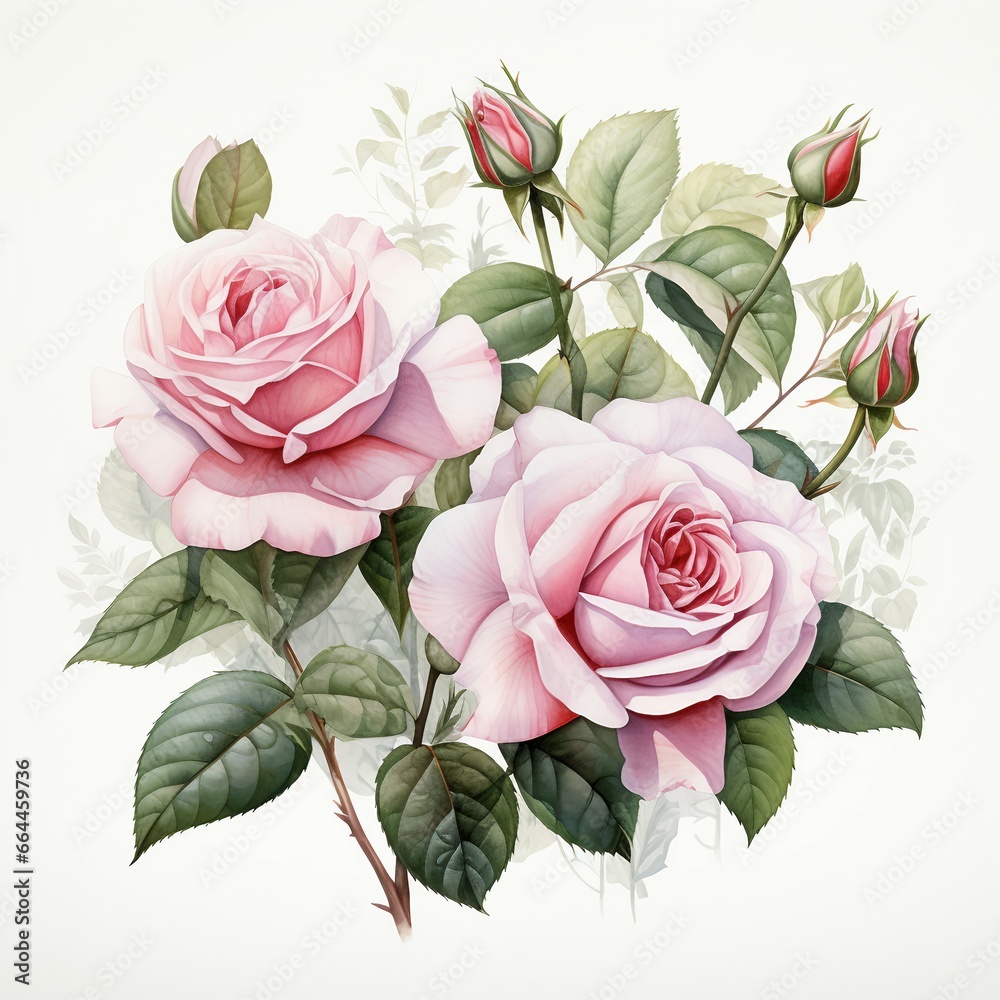 Naklejka premium Pink Rose Watercolor Illustration