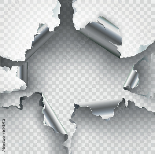 ragged Hole torn in ripped metal on transparent background