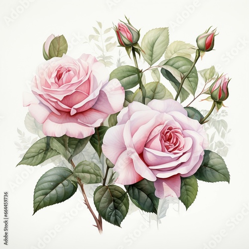 Pink Rose Watercolor Illustration