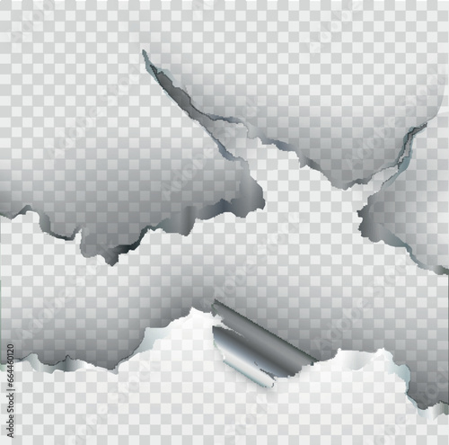 ragged Hole torn in ripped metal on transparent background