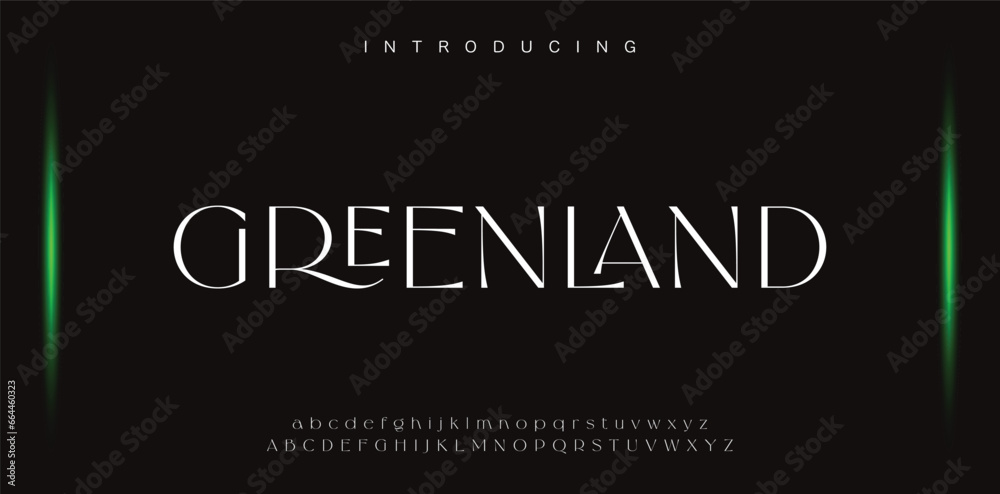 Obraz premium GREENLAND Luxury Minimal style alphabet fonts . Modern abstract vector typeface letters. Tech lines font typography logo design