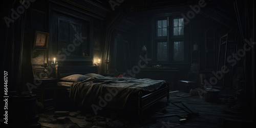 dark academia interior of a bedroom