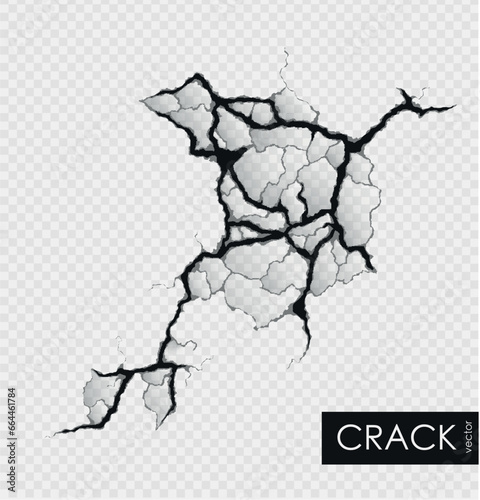 crack on the wall with broken pieces