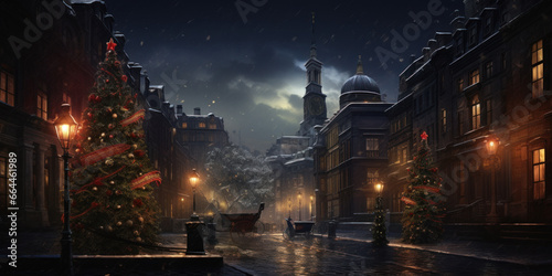 night in the dark academia city in christmas 