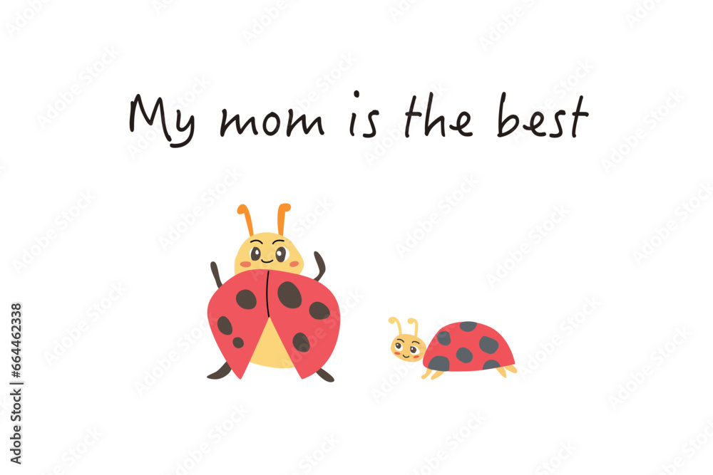 Obraz premium mom is the best card with cartoon ladybugs