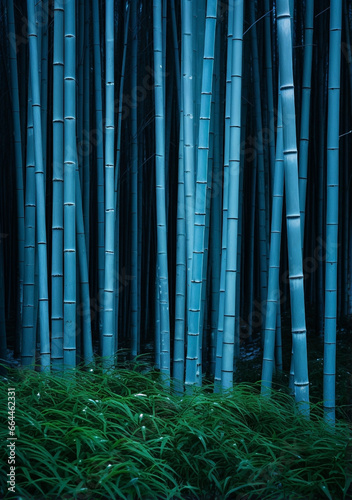 Dense Bamboo Jungle with Slender Stalks & Dim Lighting - Capturing Wilderness, Depth, and Mysterious Ambiance.