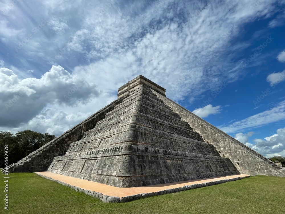 Panorama of ancient Kukulkan temple main attraction of Chichen Itza, Yucatan, Mexico