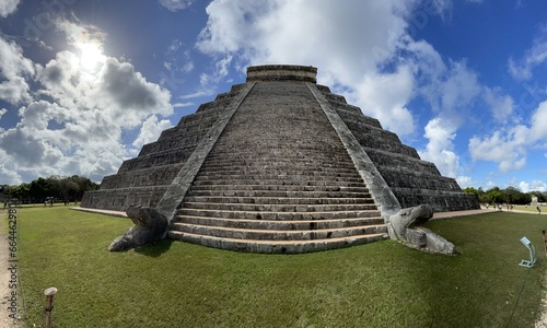 Panorama of ancient Kukulkan temple main attraction of Chichen Itza, Yucatan, Mexico