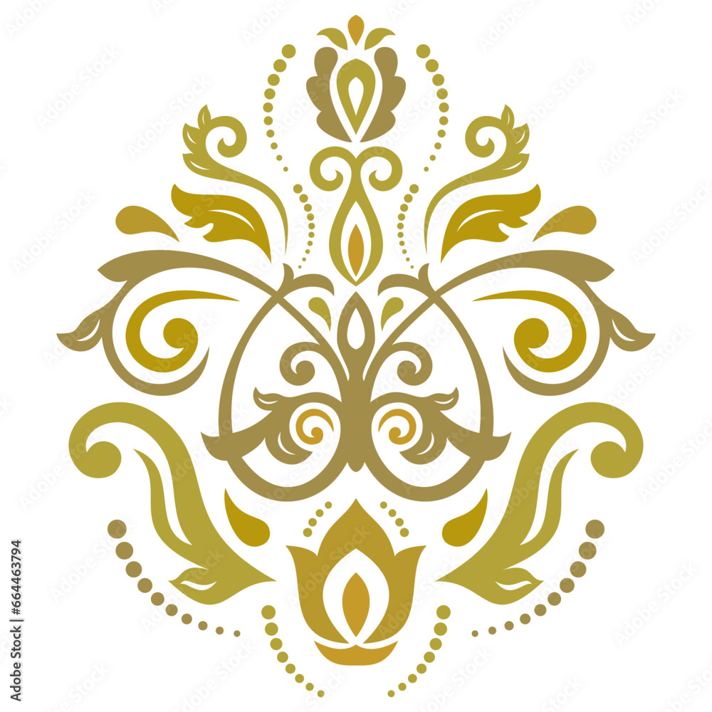 Oriental vector ornament with arabesques and floral elements. Traditional classic golden ornament. Vintage pattern with arabesques