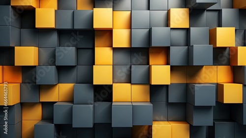 grey and yellow 3D Cubes Geometry Backdrop - background design illustration with geometric shapes representing innovative technology design - geometric blocks in perspective - generative ai