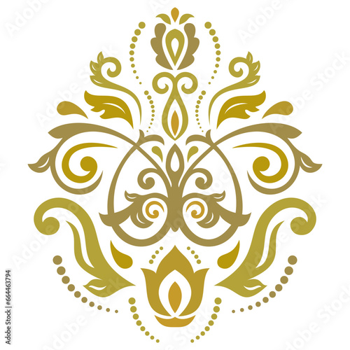 Oriental vector ornament with arabesques and floral elements. Traditional classic golden ornament. Vintage pattern with arabesques