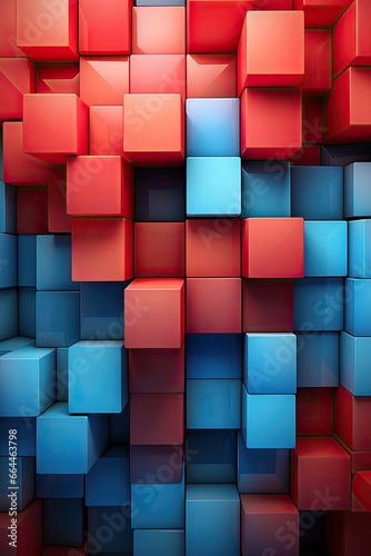 red and blue 3D Cubes Geometry Backdrop - background design illustration with geometric shapes representing innovative technology design - geometric blocks in perspective - generative ai