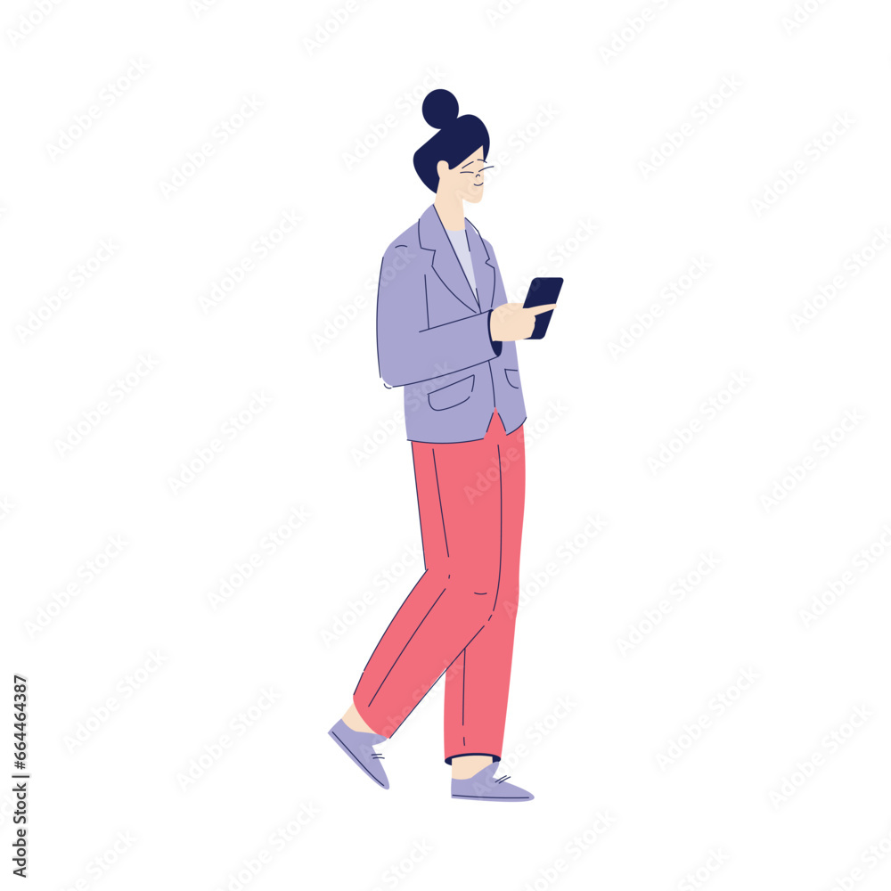 Bill Pay with Woman Character Use Smartphone Application Vector Illustration