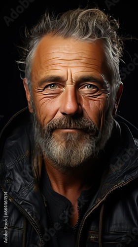 Man, 50-59 years, mature men, toothy smile, healthy lifestyle, old, attractive male, smiling, human face. Man face portrait illustration. Generative AI