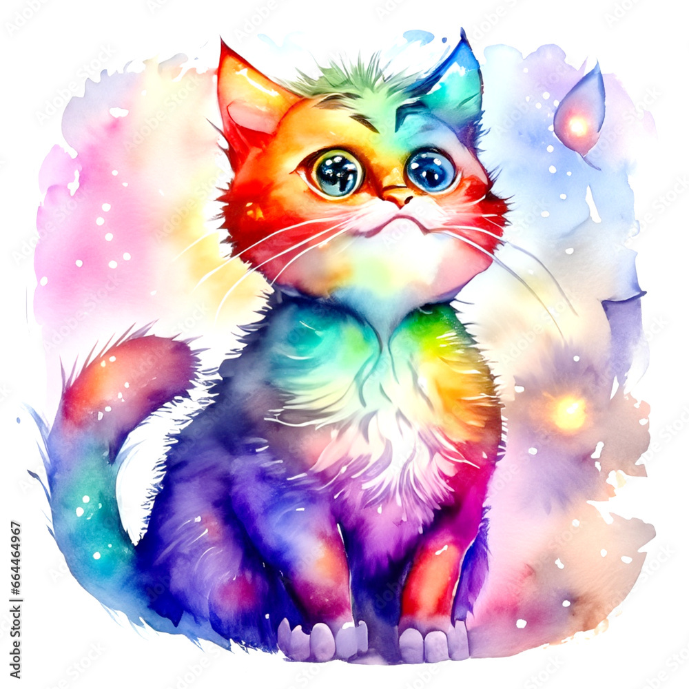 Kolorowy magiczny kot ilustracja - obrazy, fototapety, plakaty 