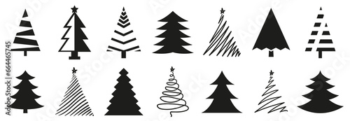 Christmas tree silhouette collection. Black fir tree icons. Set of Christmas tree icons. Spruce silhouette. Black Christmas tree silhouette