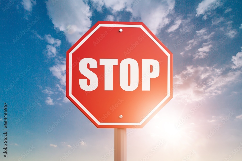 A red alarm stop sign at blue sky background A red alarm stop sign at blue sky background