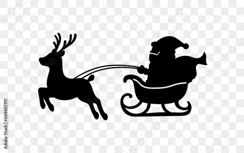Santa Claus in sleigh with reindeer icon. Santa Claus is flying in sleigh with Christmas reindeer. Santa Claus ride sleigh flying reindeer